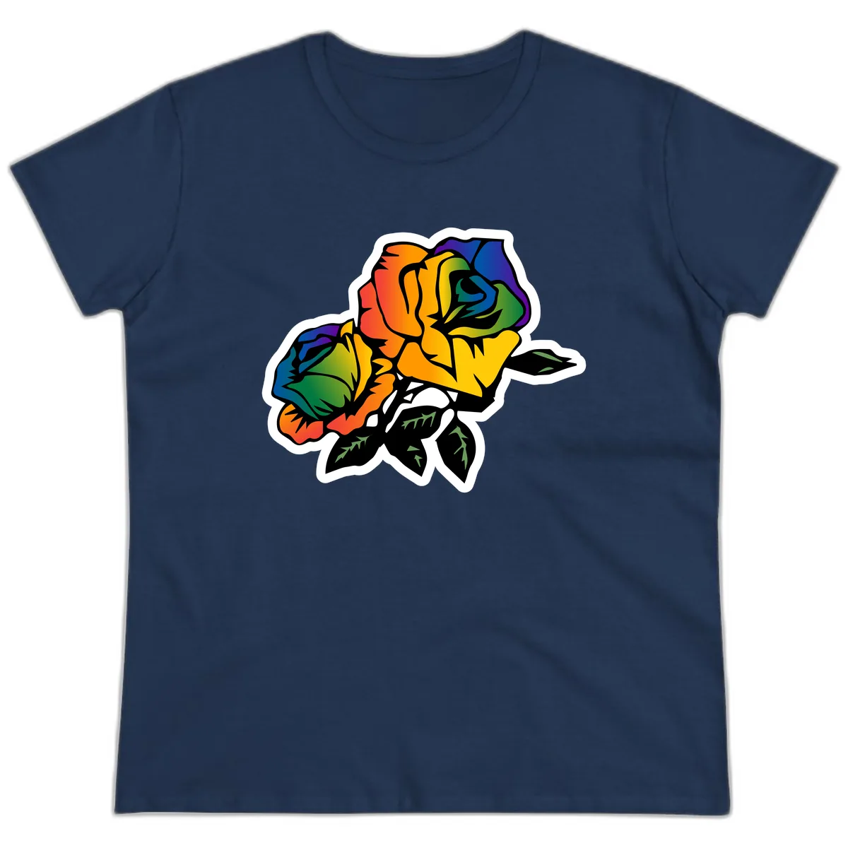 Rainbow Pride Rose Ladies Tee in Navy