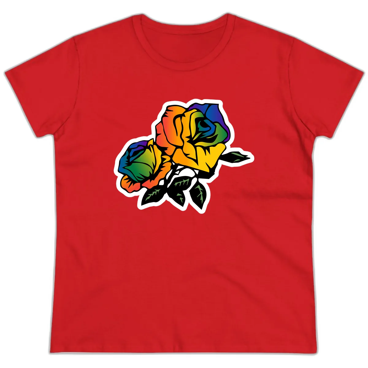 Rainbow Pride Rose Ladies Tee in Red