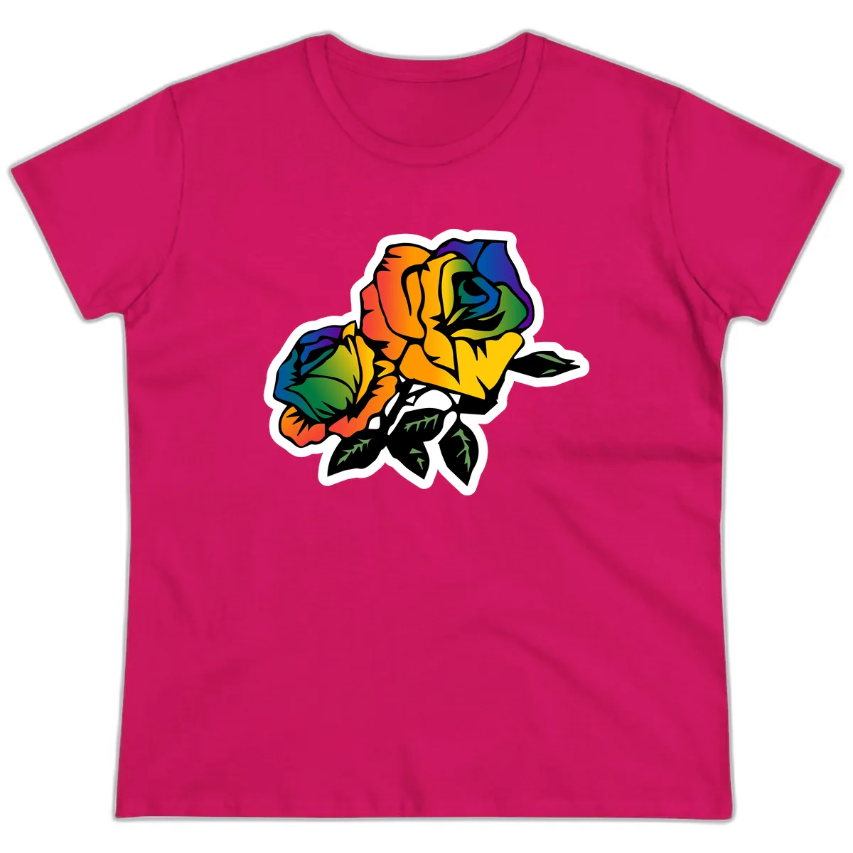 Rainbow Pride Rose Ladies Tee in Heliconia