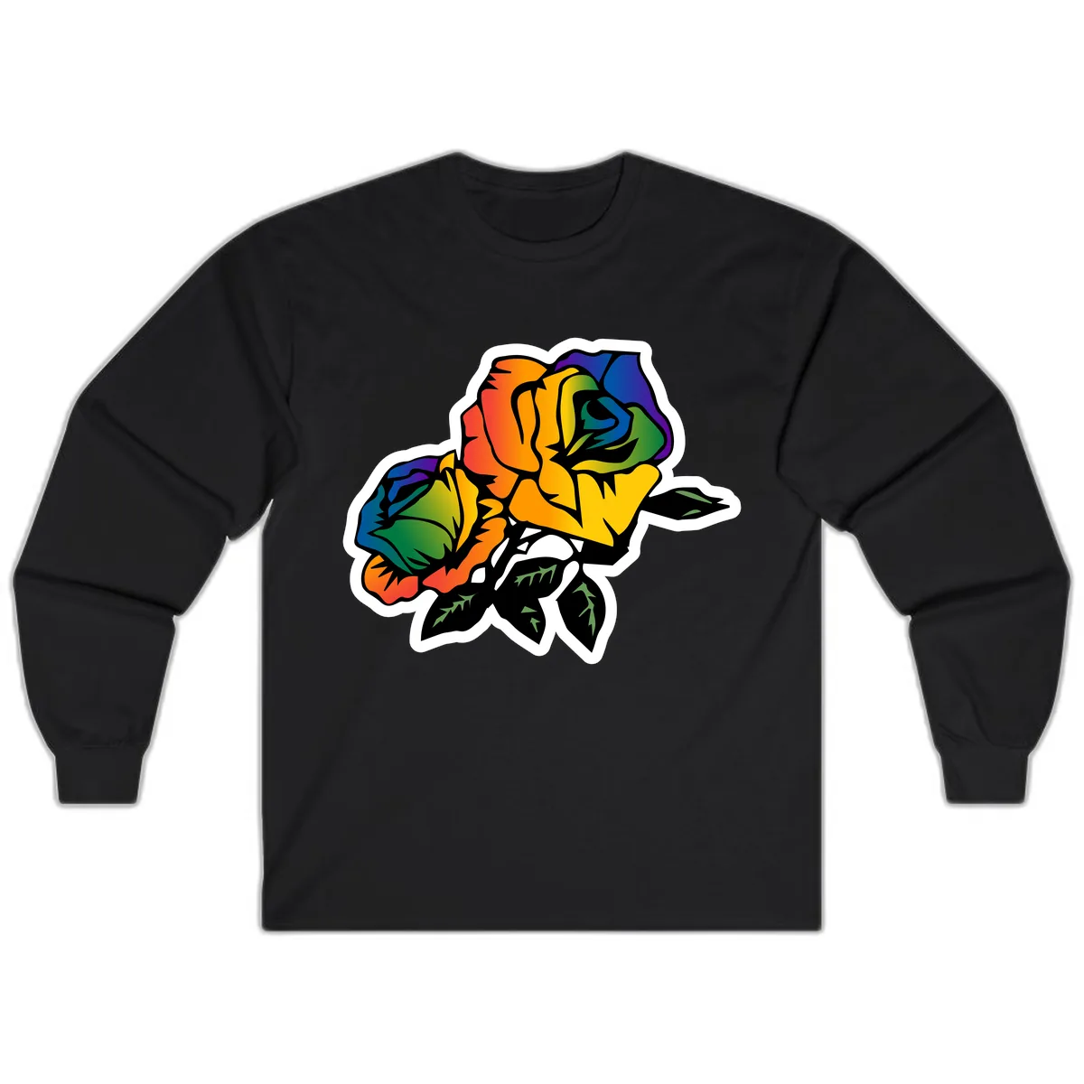 Rainbow Pride Rose Long Sleeve in Black