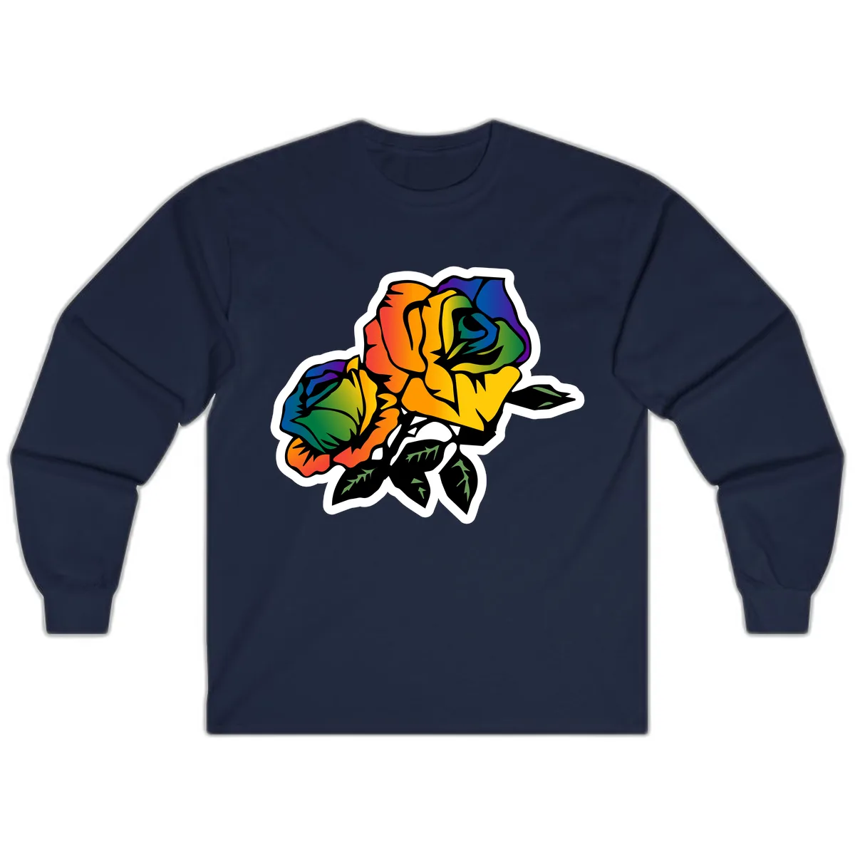 Rainbow Pride Rose Long Sleeve in Navy
