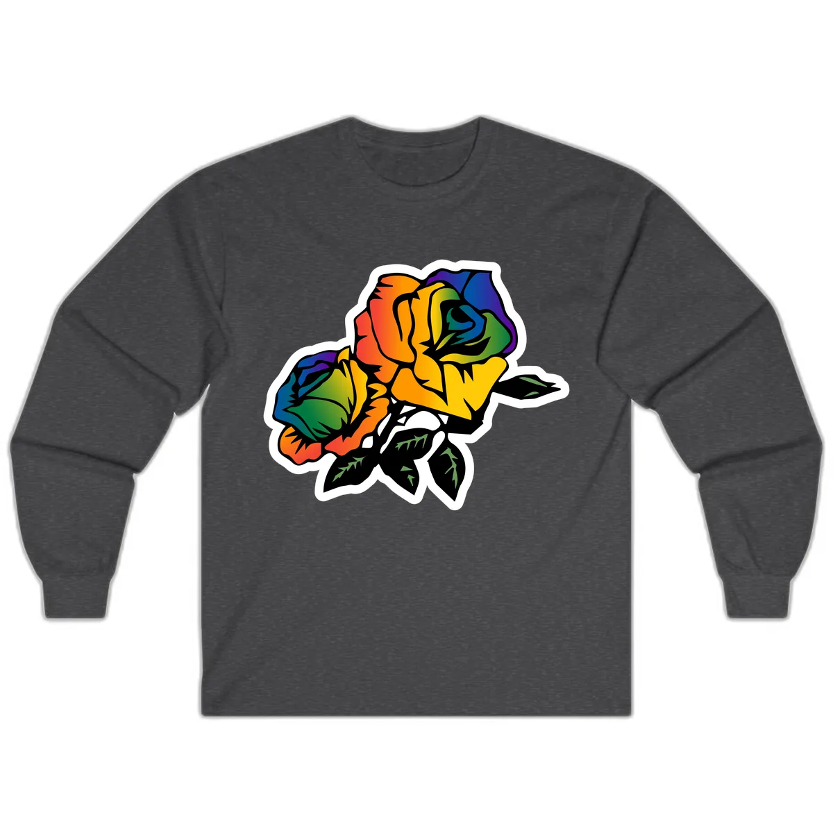 Rainbow Pride Rose Long Sleeve in Dark Heather
