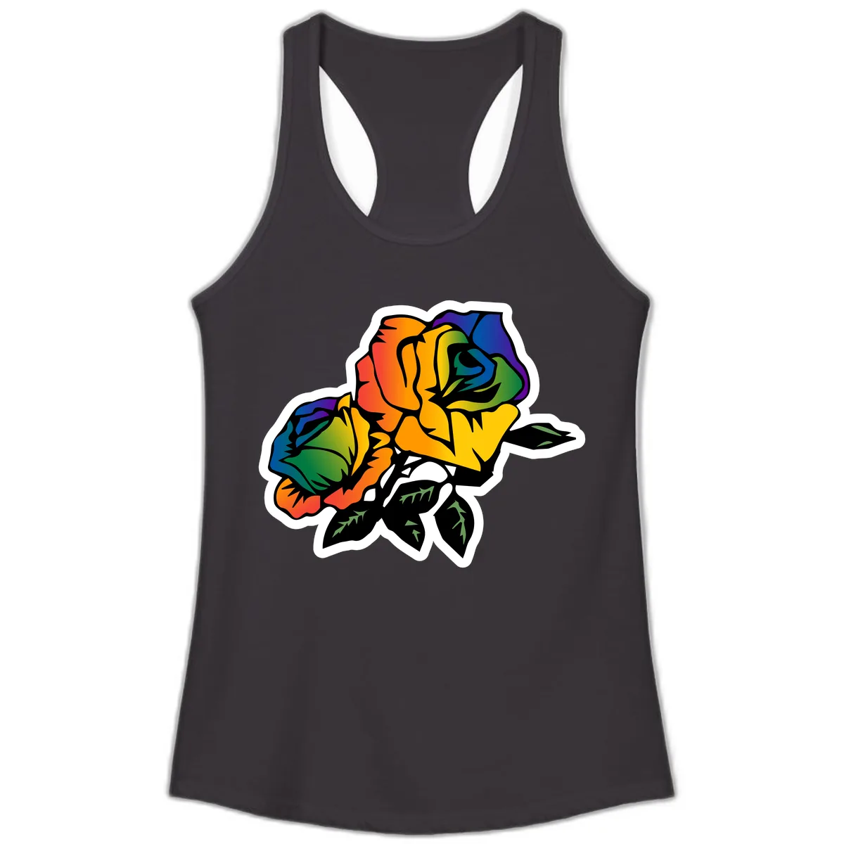 Rainbow Pride Rose Ladies Tank in Black