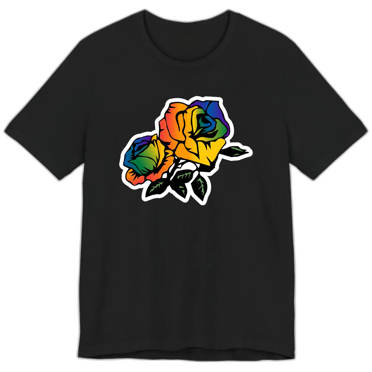 Rainbow Pride Rose Premium T-Shirt in Black