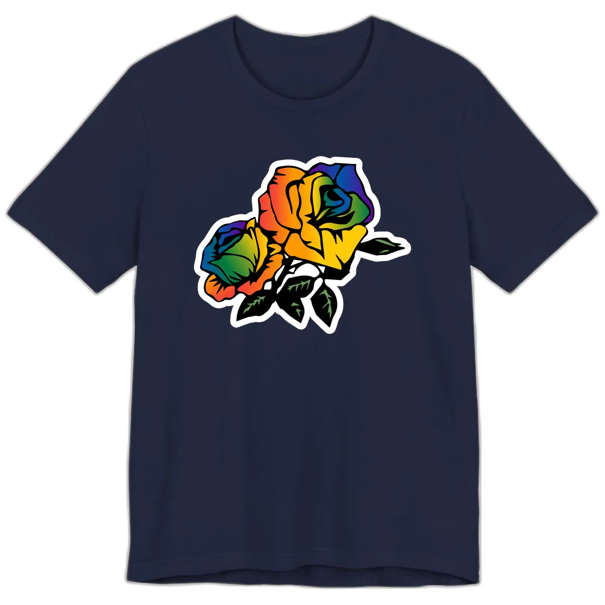 Rainbow Pride Rose Premium T-Shirt in Navy