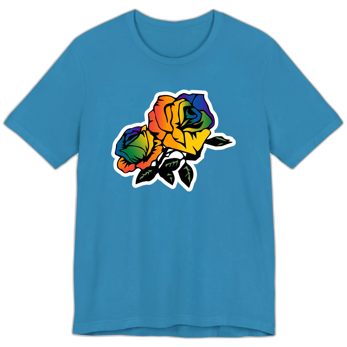 Rainbow Pride Rose Premium T-Shirt in Aqua