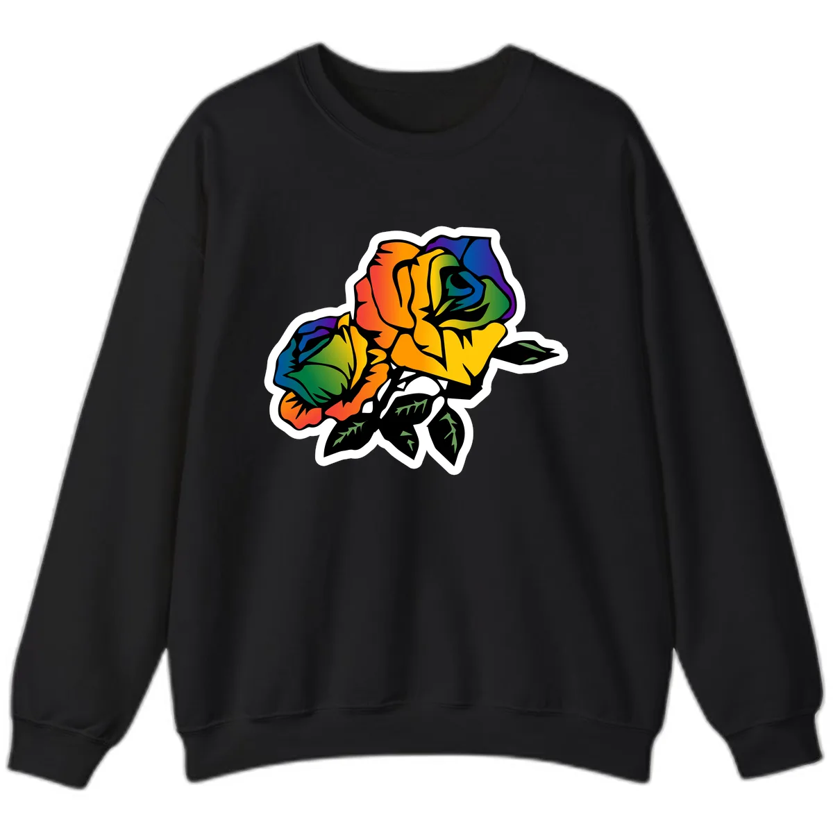 Rainbow Pride Rose Sweatshirt in Black