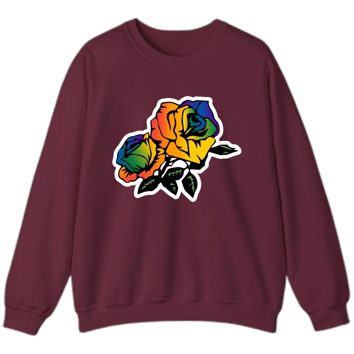 Rainbow Pride Rose Sweatshirt in Maroon