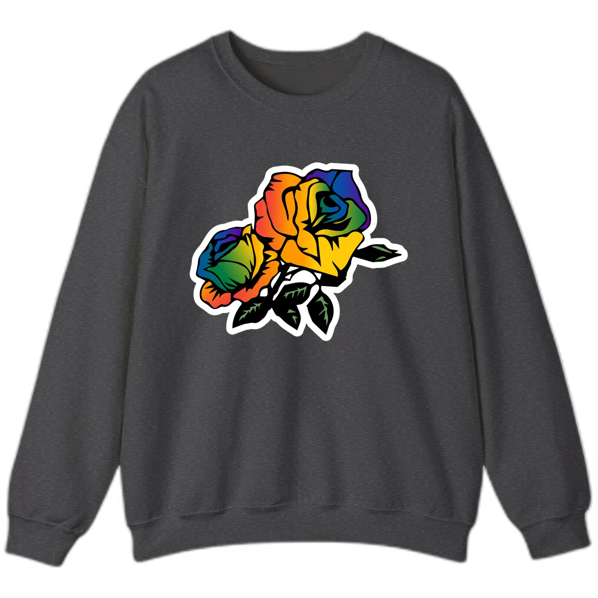 Rainbow Pride Rose Sweatshirt in Dark Heather
