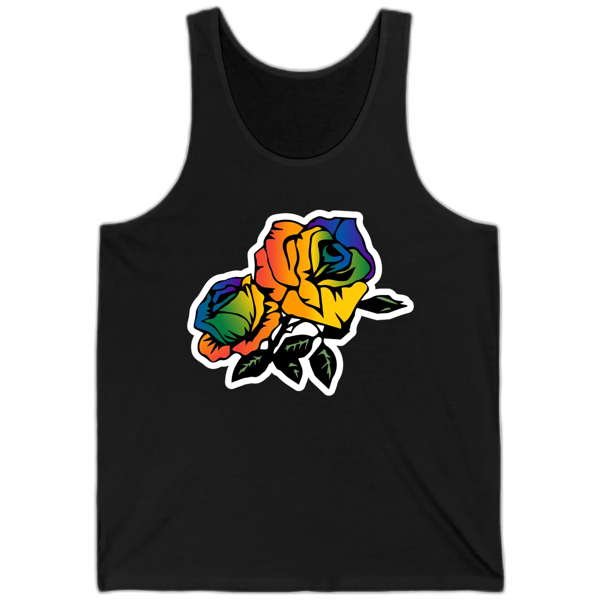 Rainbow Pride Rose Tank in Black