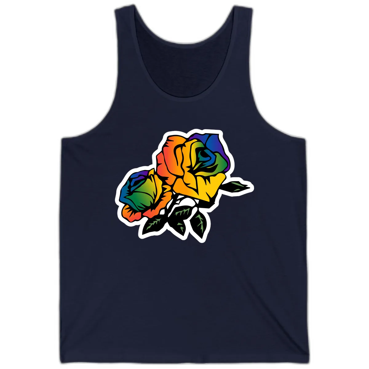 Rainbow Pride Rose Tank in Navy