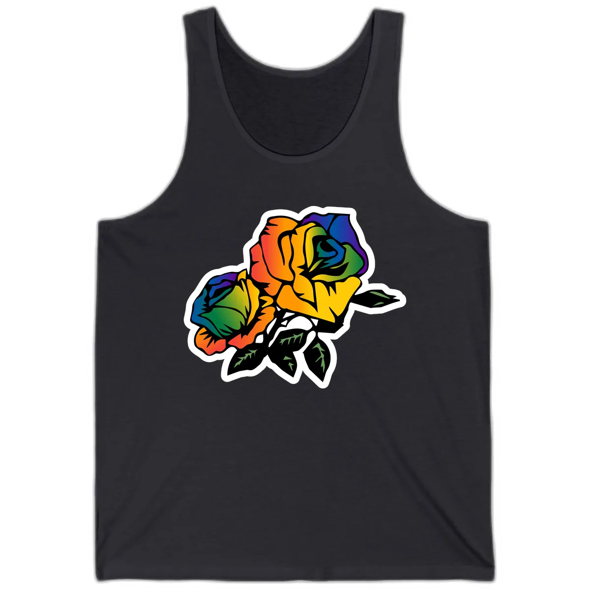 Rainbow Pride Rose Tank in Dark Grey