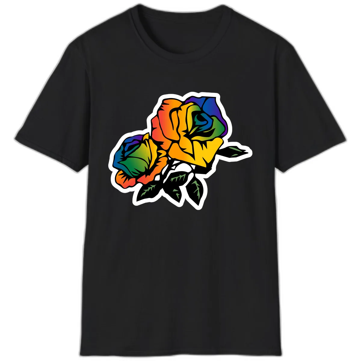 Rainbow Pride Rose T-Shirt in Black