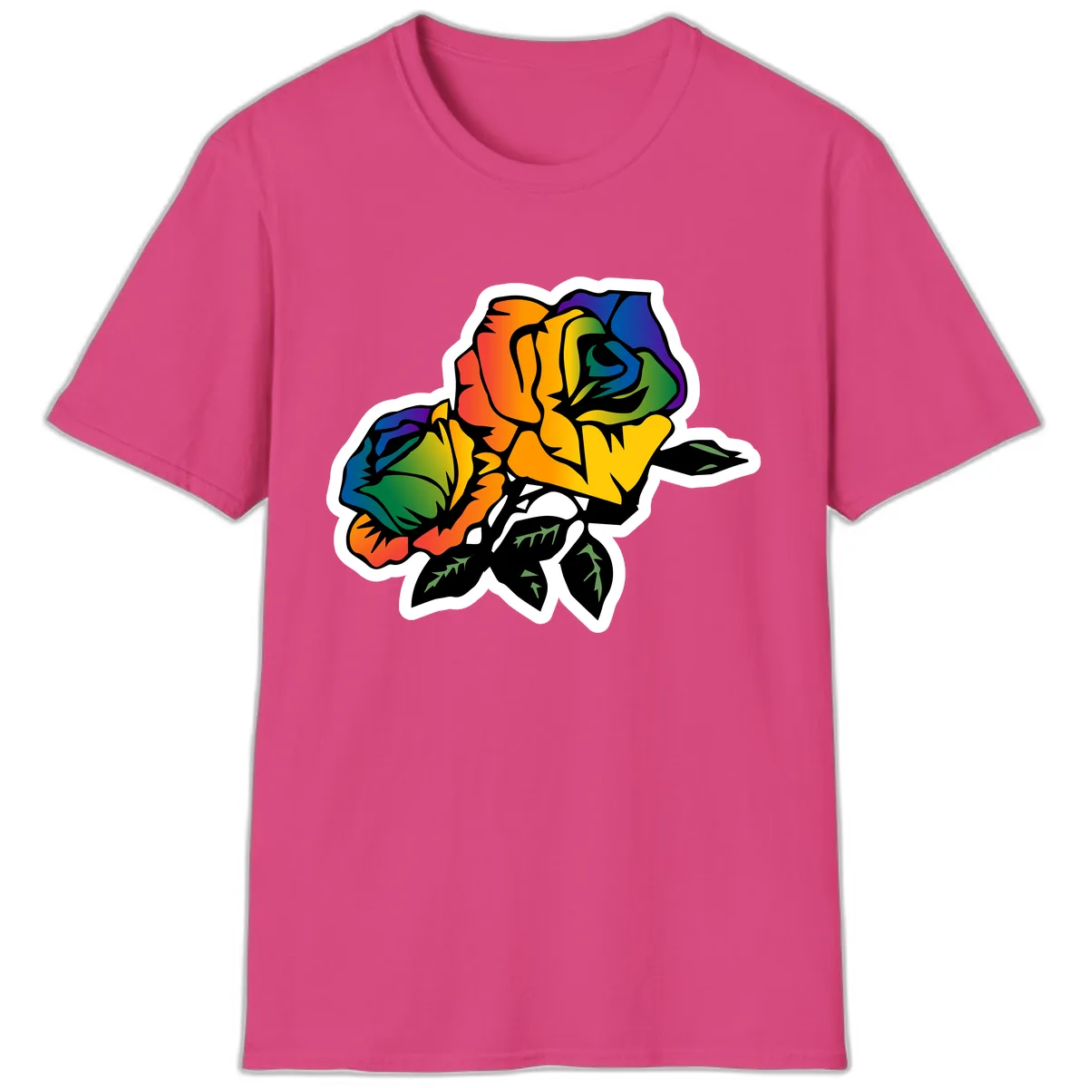 Rainbow Pride Rose T-Shirt in Heliconia