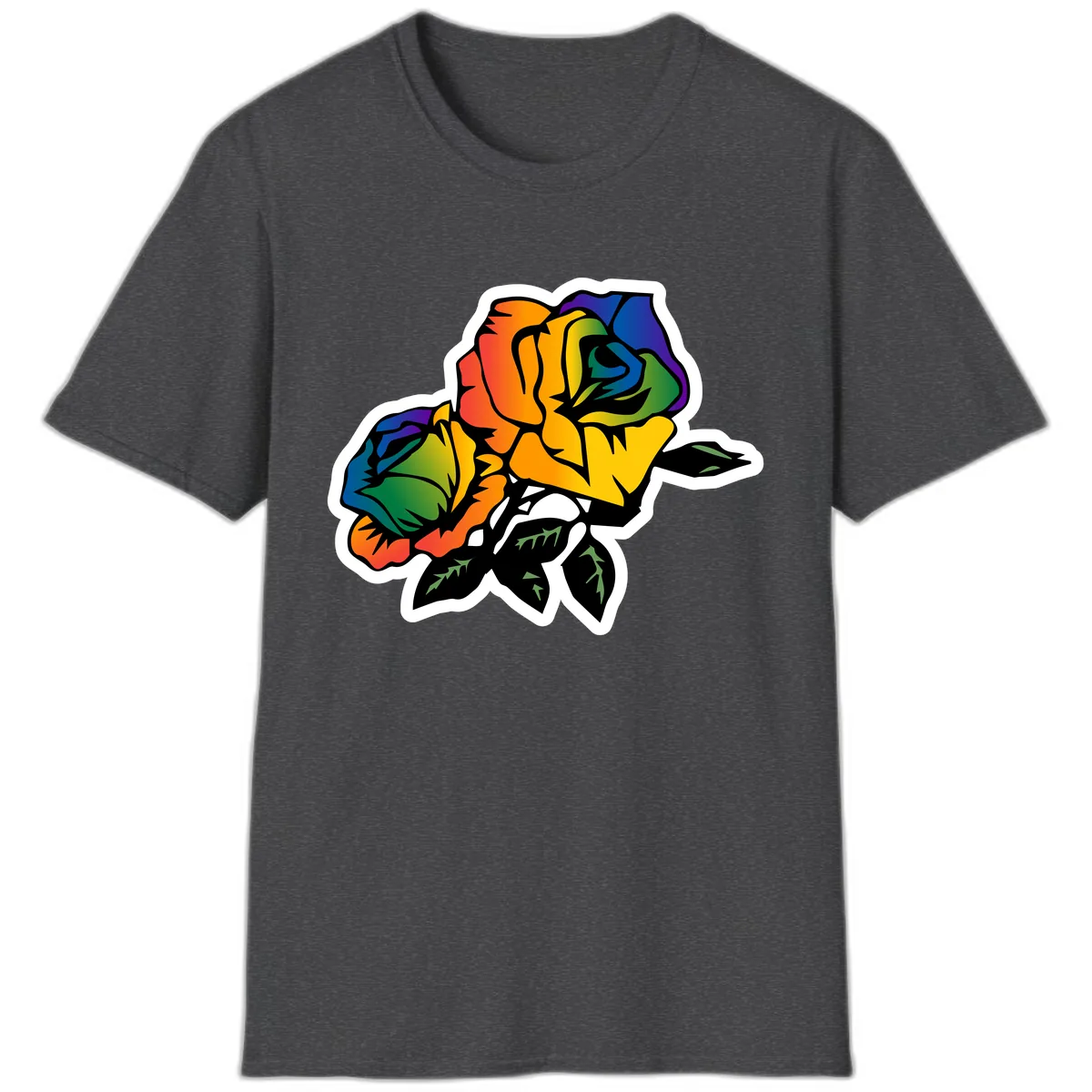 Rainbow Pride Rose T-Shirt in Dark Heather