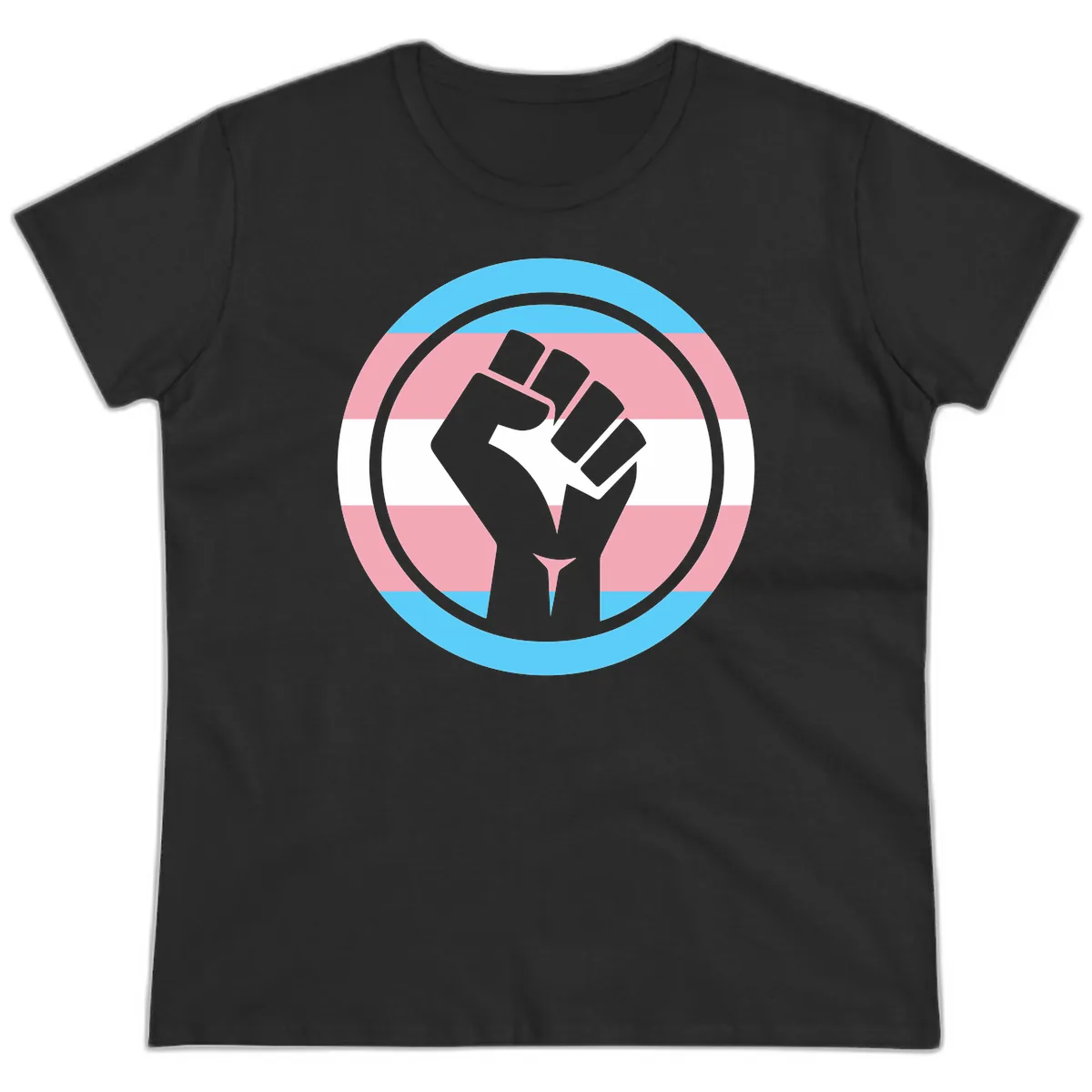 Trans Pride Fist Power Ladies Tee in Black