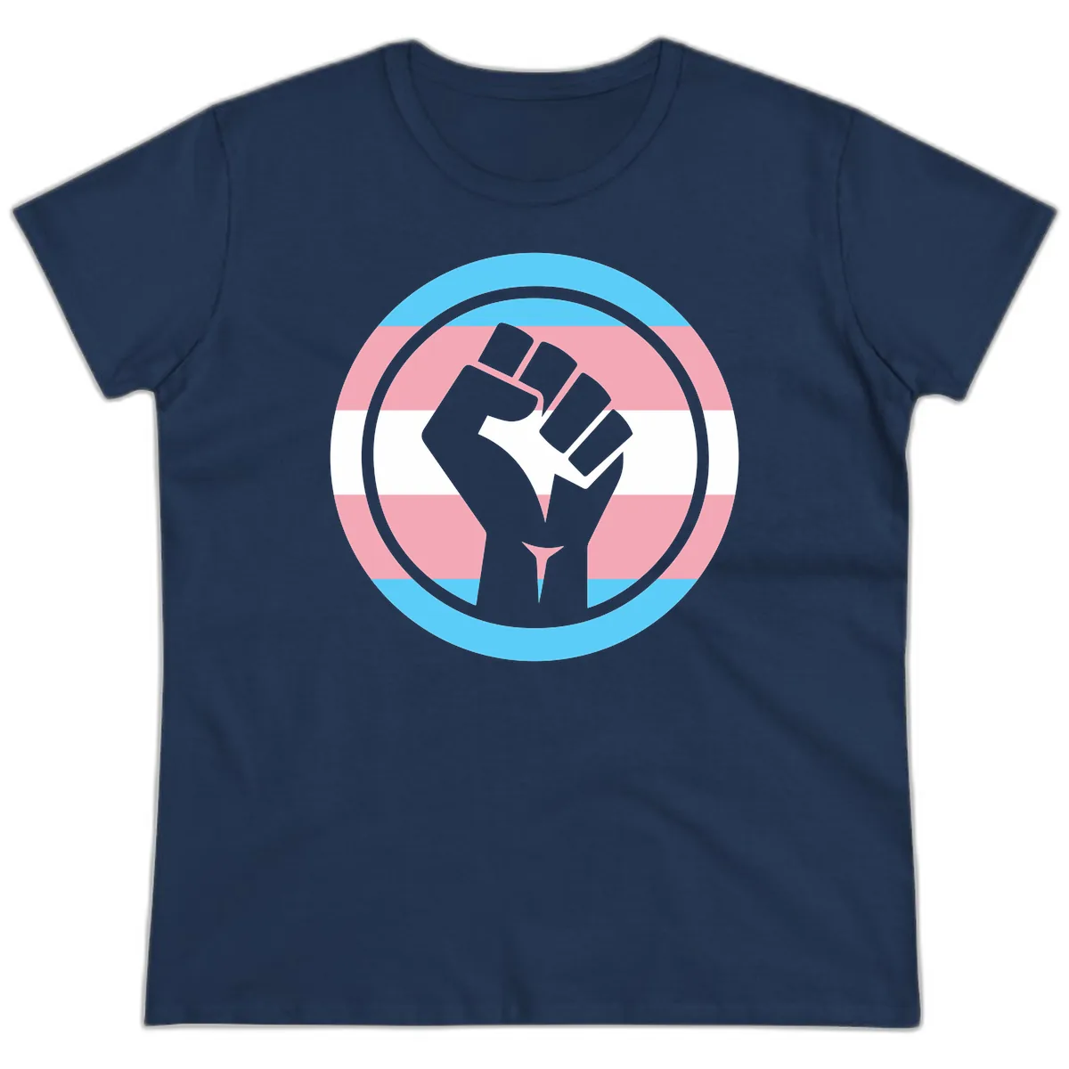Trans Pride Fist Power Ladies Tee in Navy