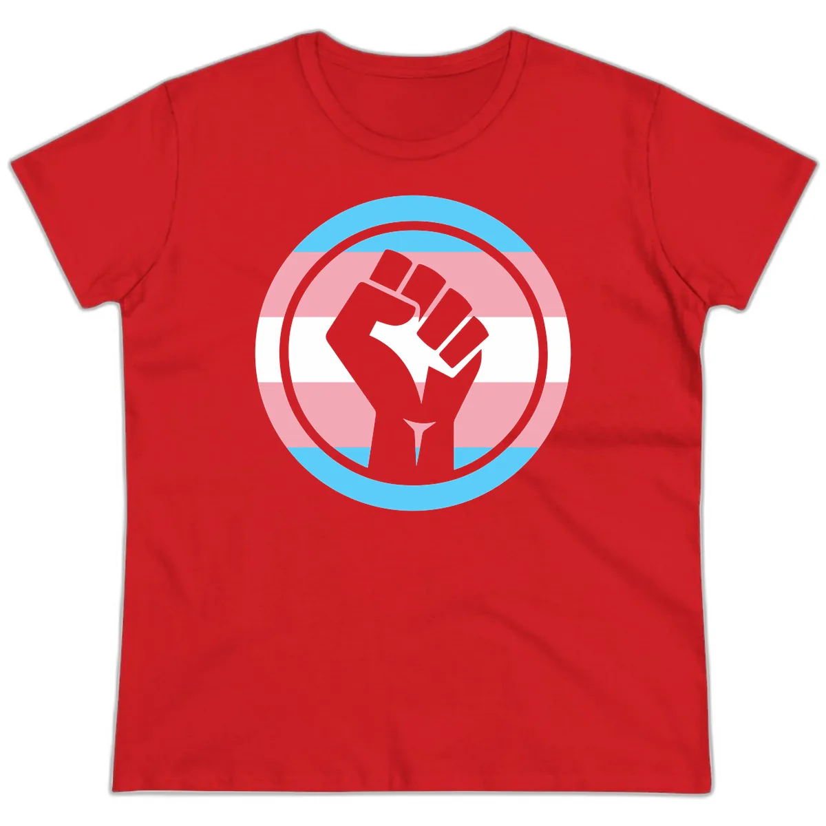 Trans Pride Fist Power Ladies Tee in Red