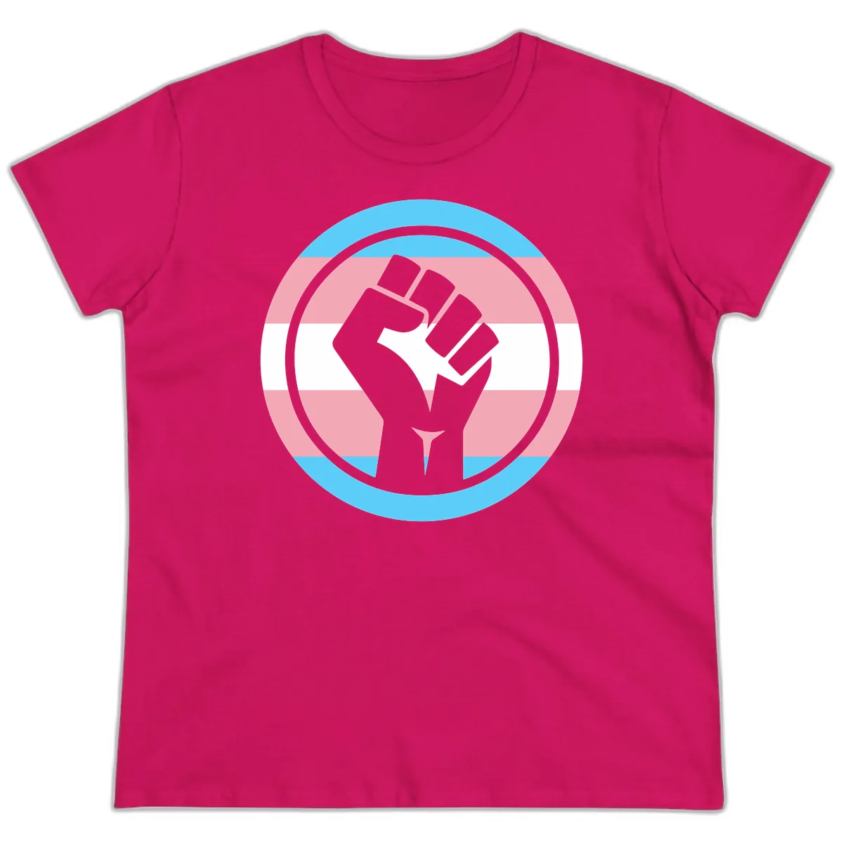 Trans Pride Fist Power Ladies Tee in Heliconia