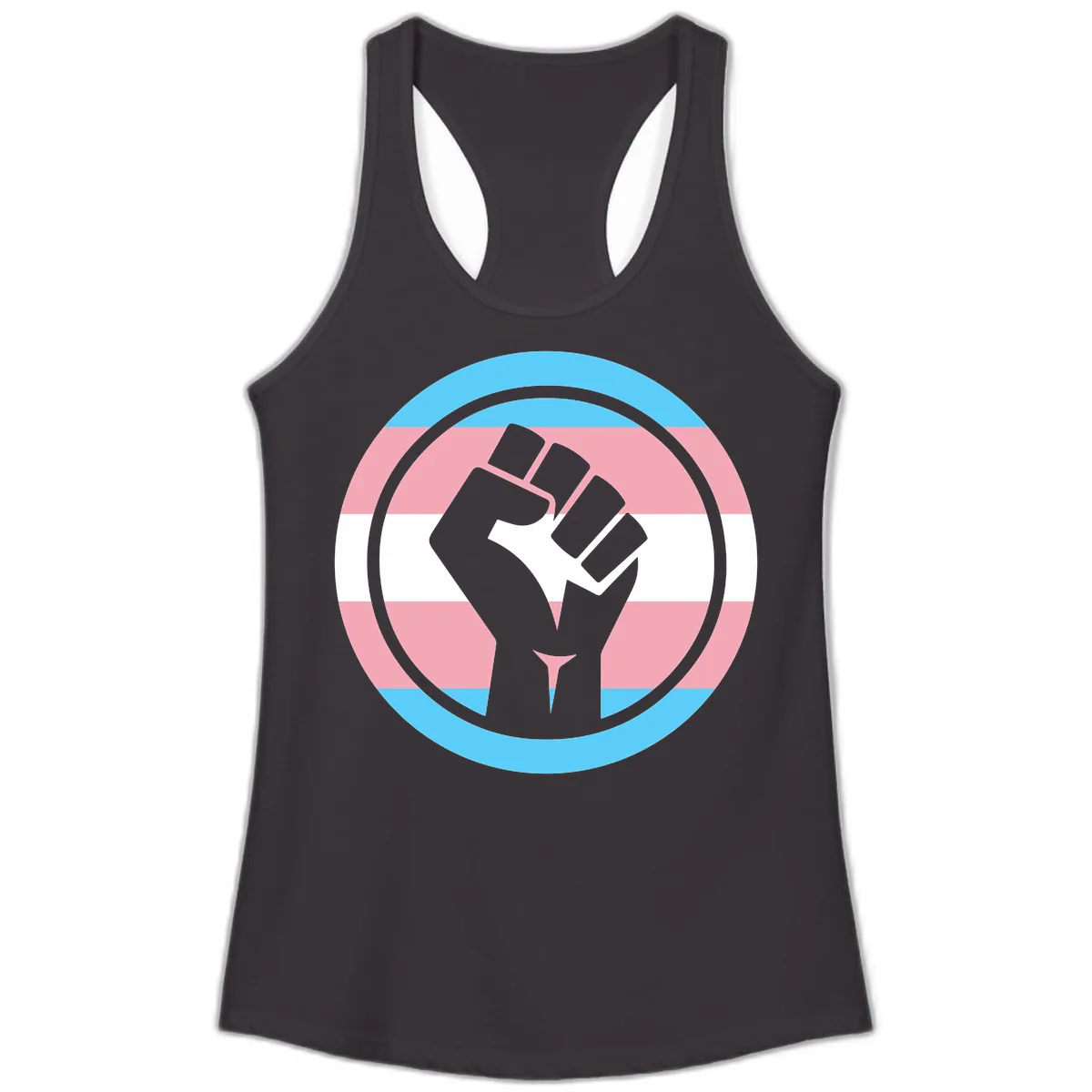 Trans Pride Fist Power Ladies Tank in Black