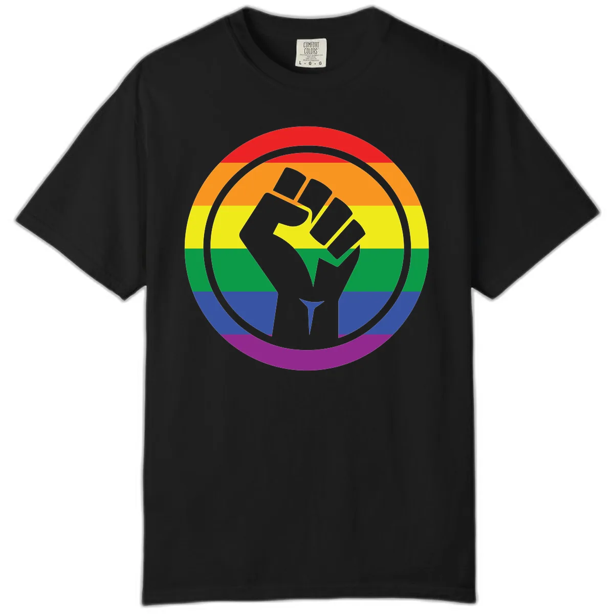 Pride Fist Circle Rainbow Comfort Color in Black