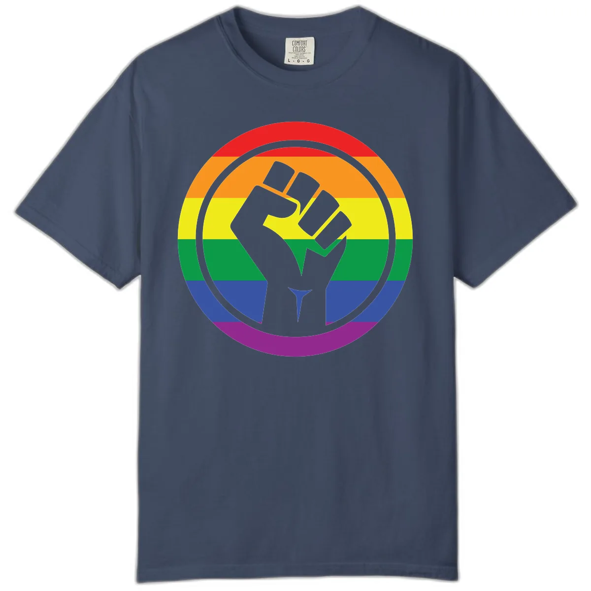 Pride Fist Circle Rainbow Comfort Color in Midnight