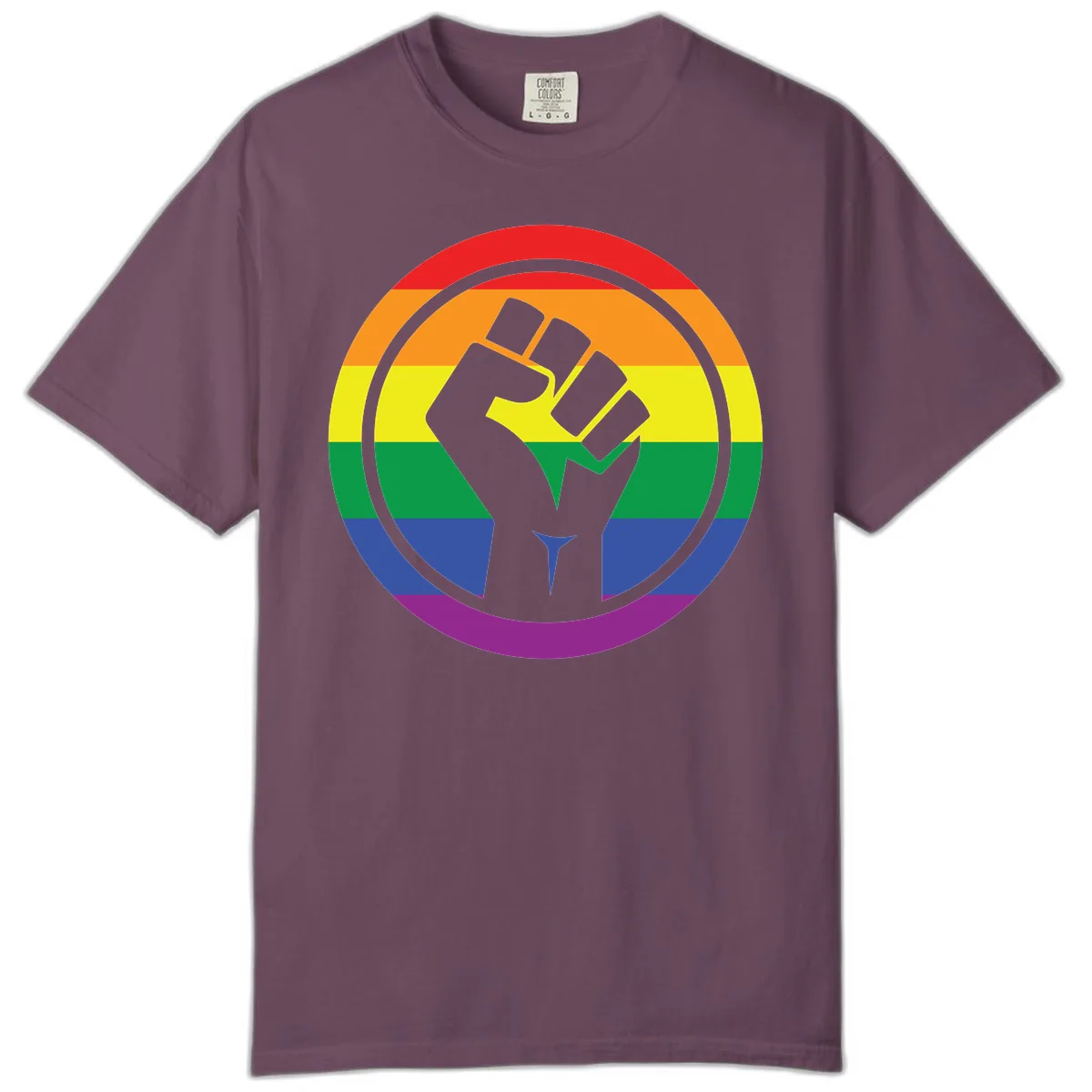 Pride Fist Circle Rainbow Comfort Color in Berry