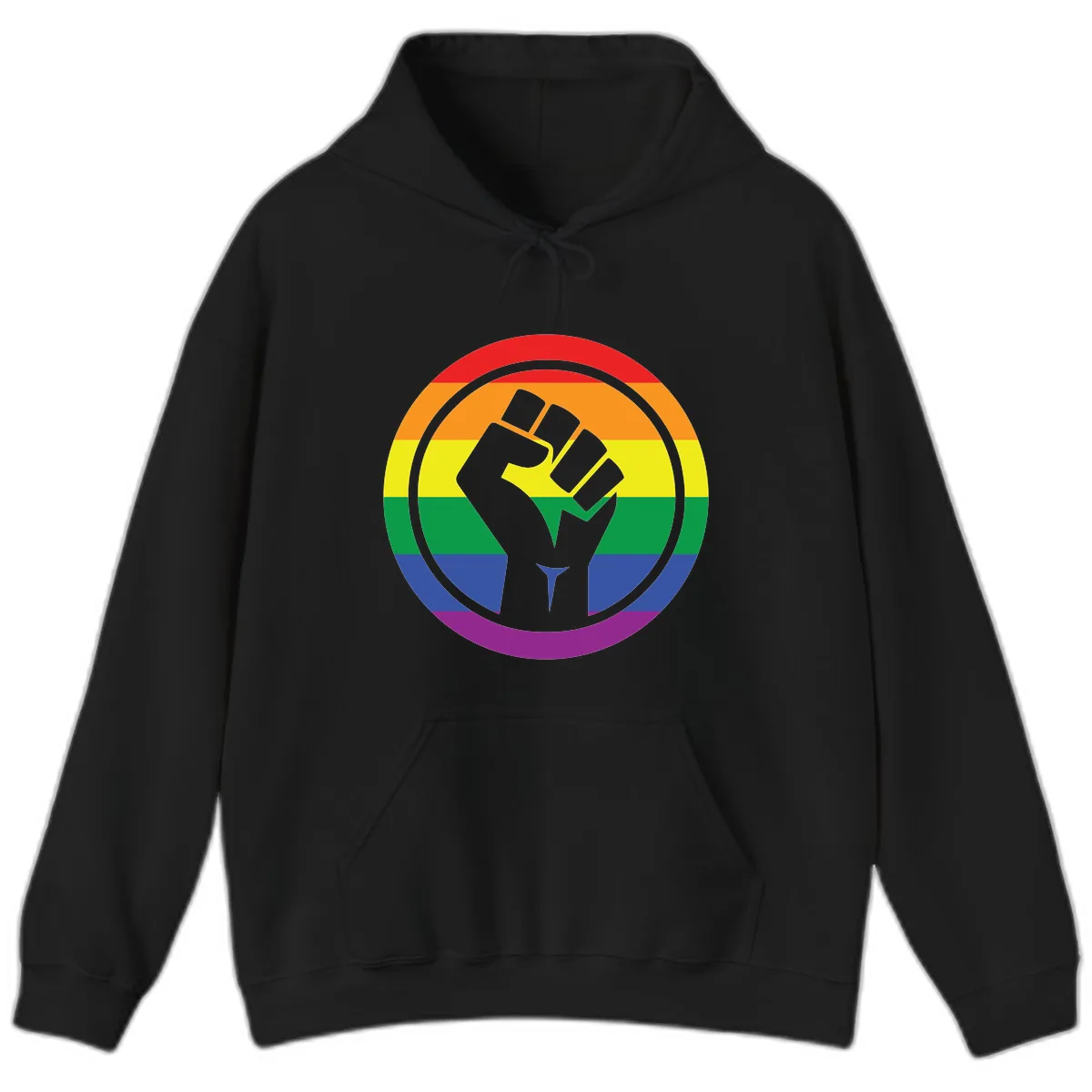 Pride Fist Circle Rainbow Hoodie in Black