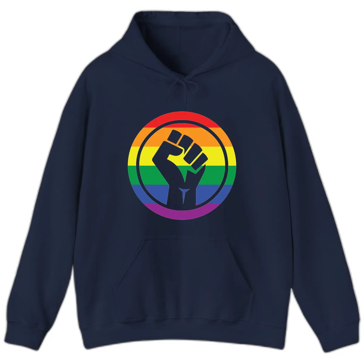 Pride Fist Circle Rainbow Hoodie in Navy