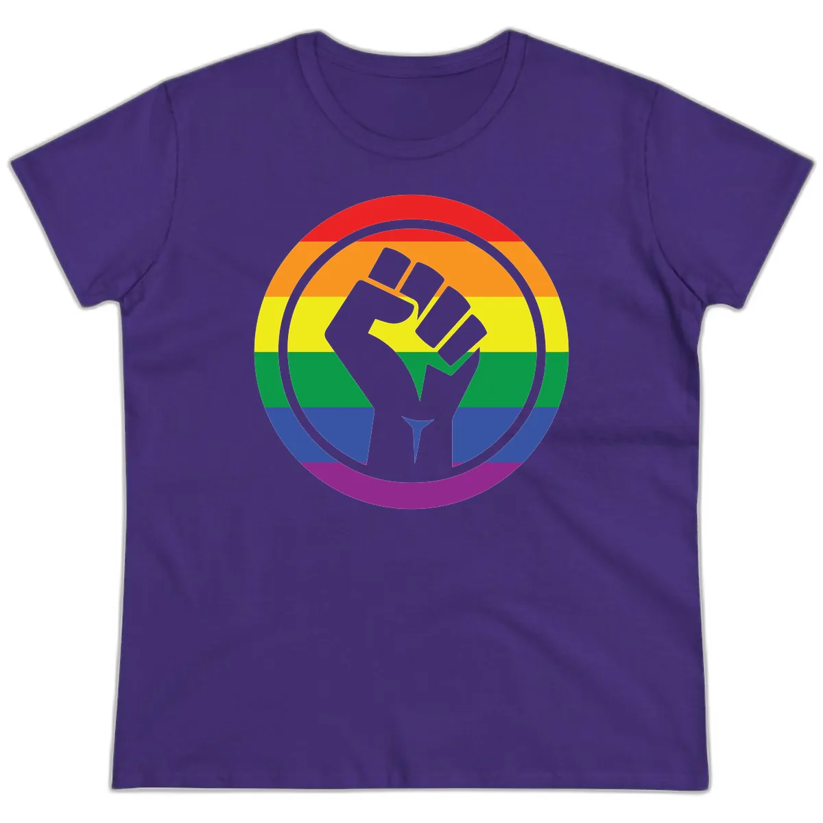Pride Fist Circle Rainbow Ladies Tee in Purple