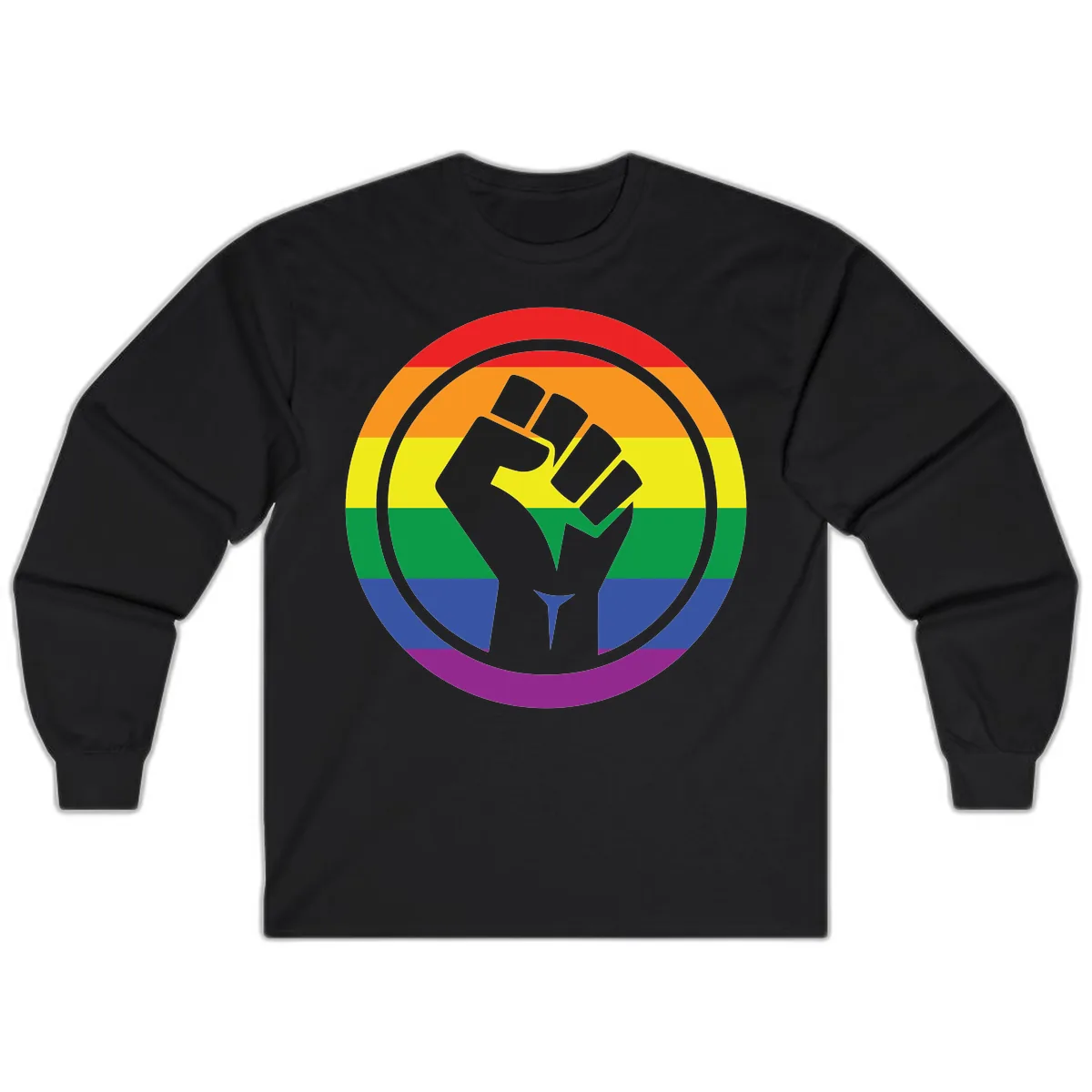 Pride Fist Circle Rainbow Long Sleeve in Black