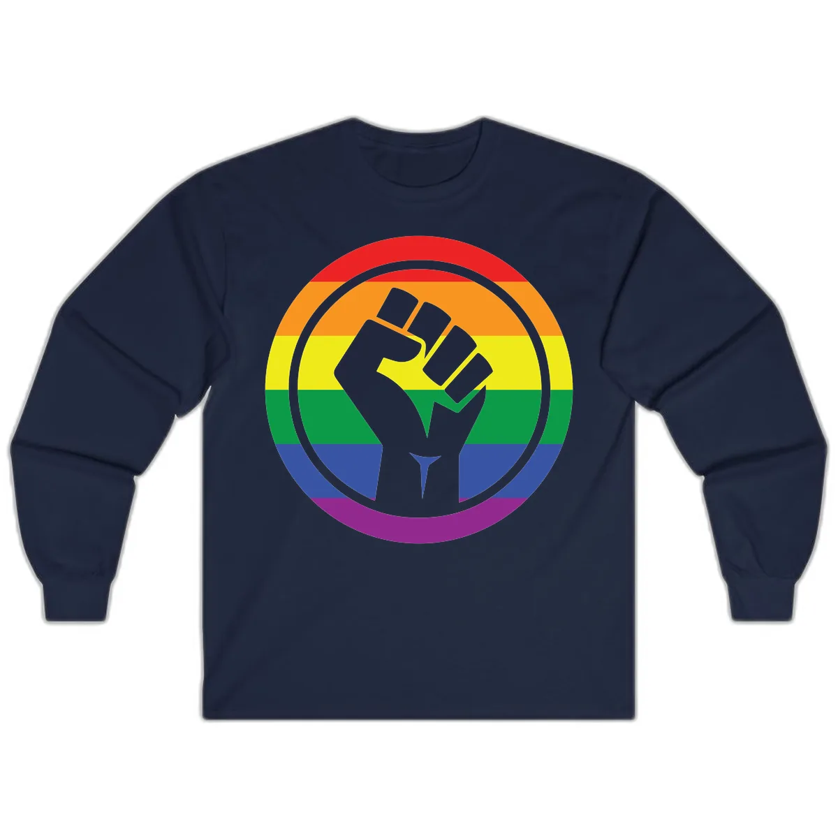 Pride Fist Circle Rainbow Long Sleeve in Navy