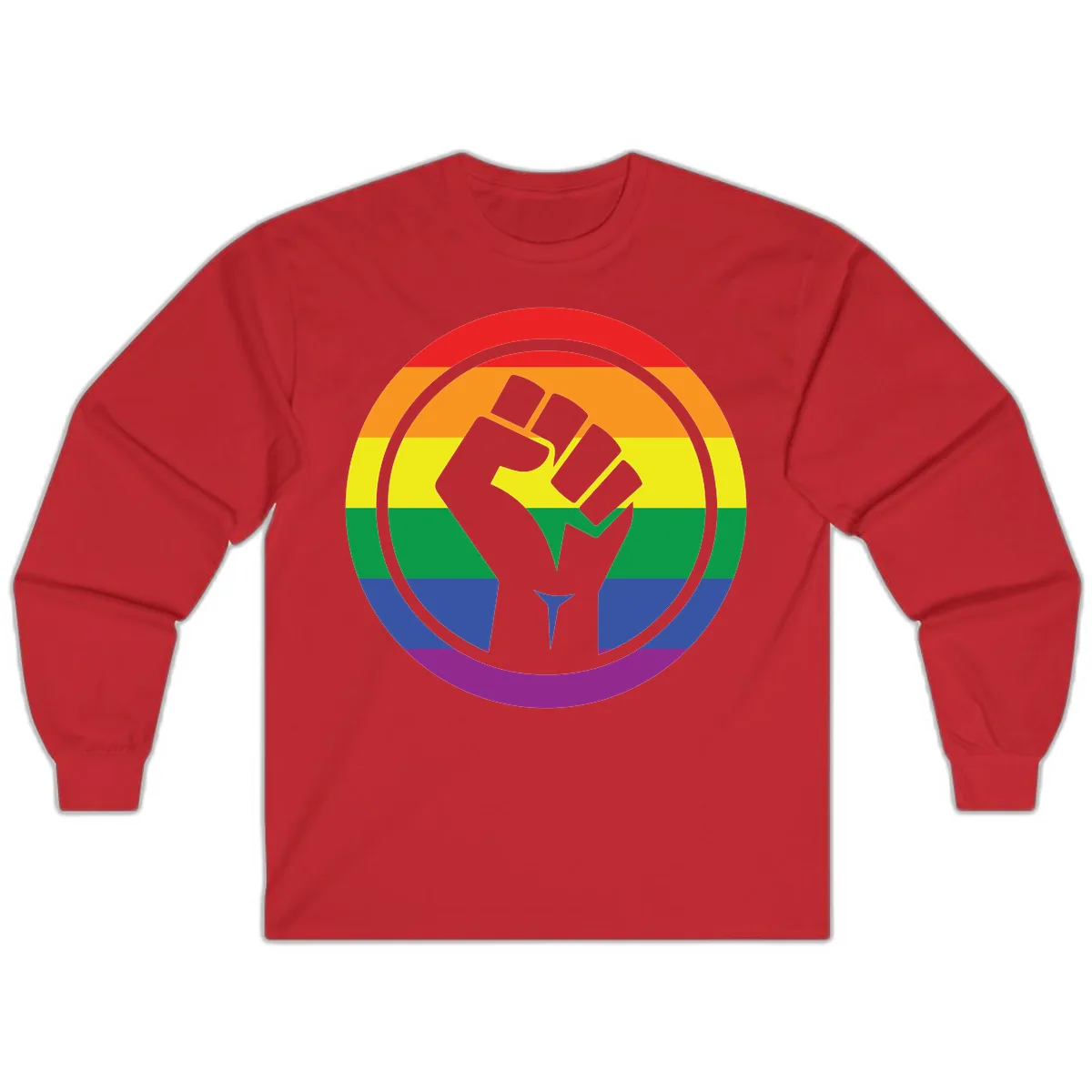Pride Fist Circle Rainbow Long Sleeve in Red