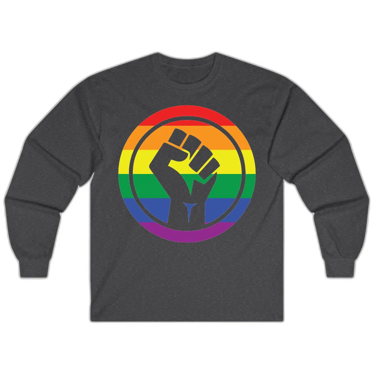Pride Fist Circle Rainbow Long Sleeve in Dark Heather