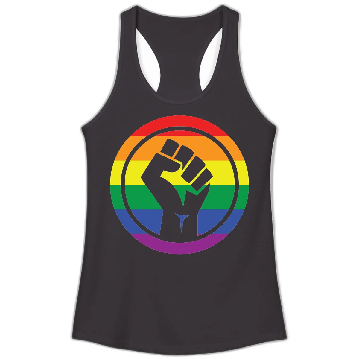 Pride Fist Circle Rainbow Ladies Tank in Black
