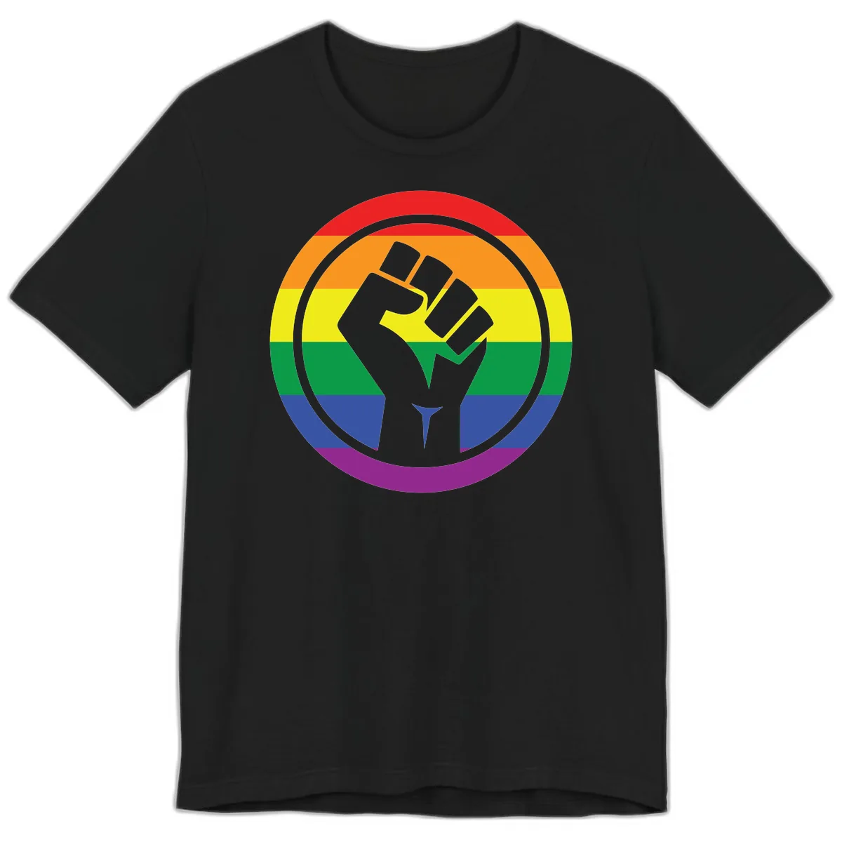 Pride Fist Circle Rainbow Premium T-Shirt in Black