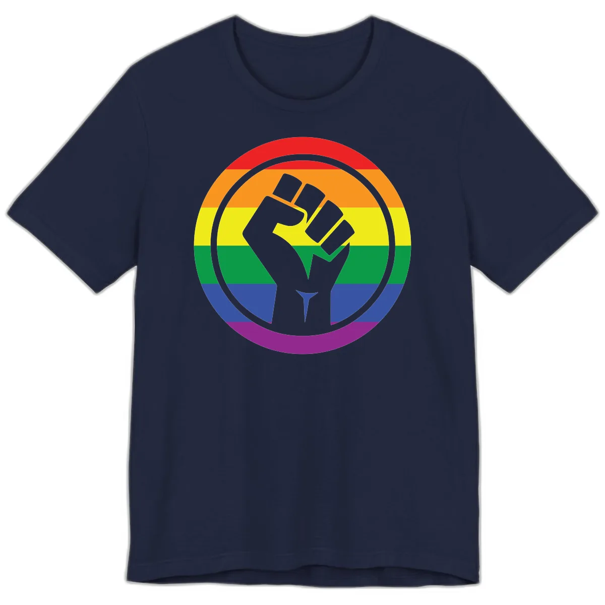Pride Fist Circle Rainbow Premium T-Shirt in Navy