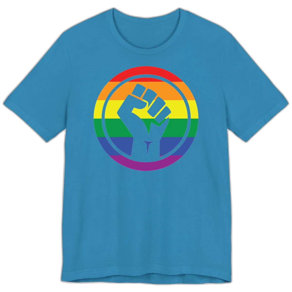 Pride Fist Circle Rainbow Premium T-Shirt in Aqua