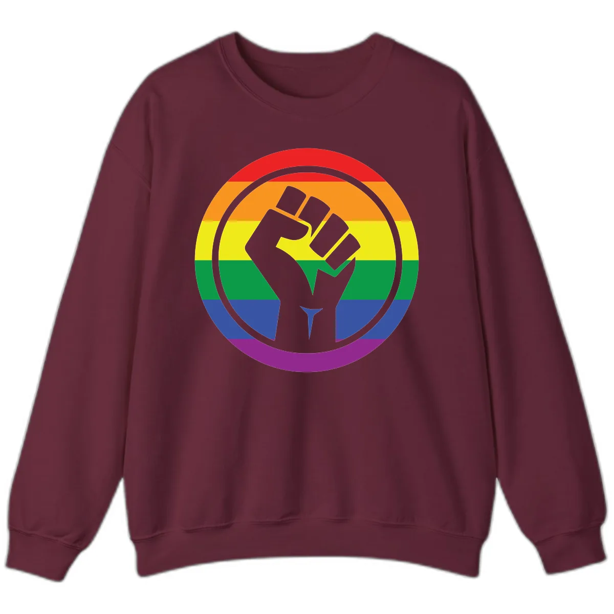 Pride Fist Circle Rainbow Sweatshirt in Maroon