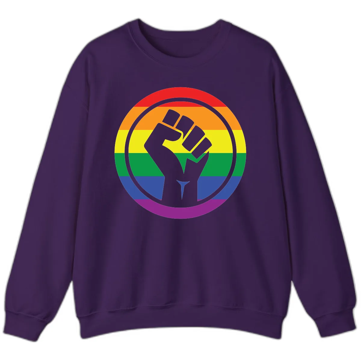 Pride Fist Circle Rainbow Sweatshirt in Purple