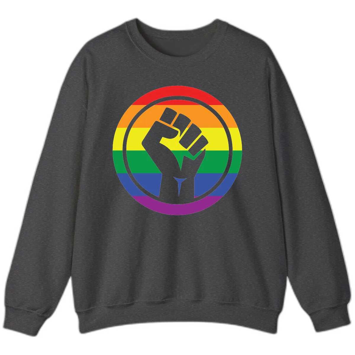 Pride Fist Circle Rainbow Sweatshirt in Dark Heather