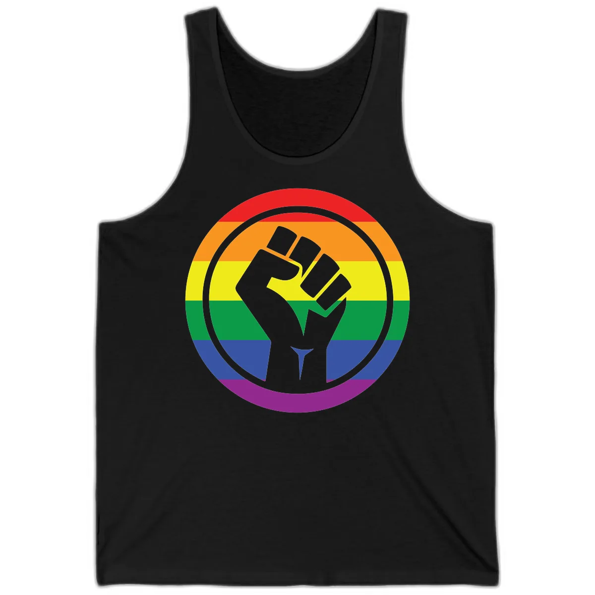 Pride Fist Circle Rainbow Tank in Black