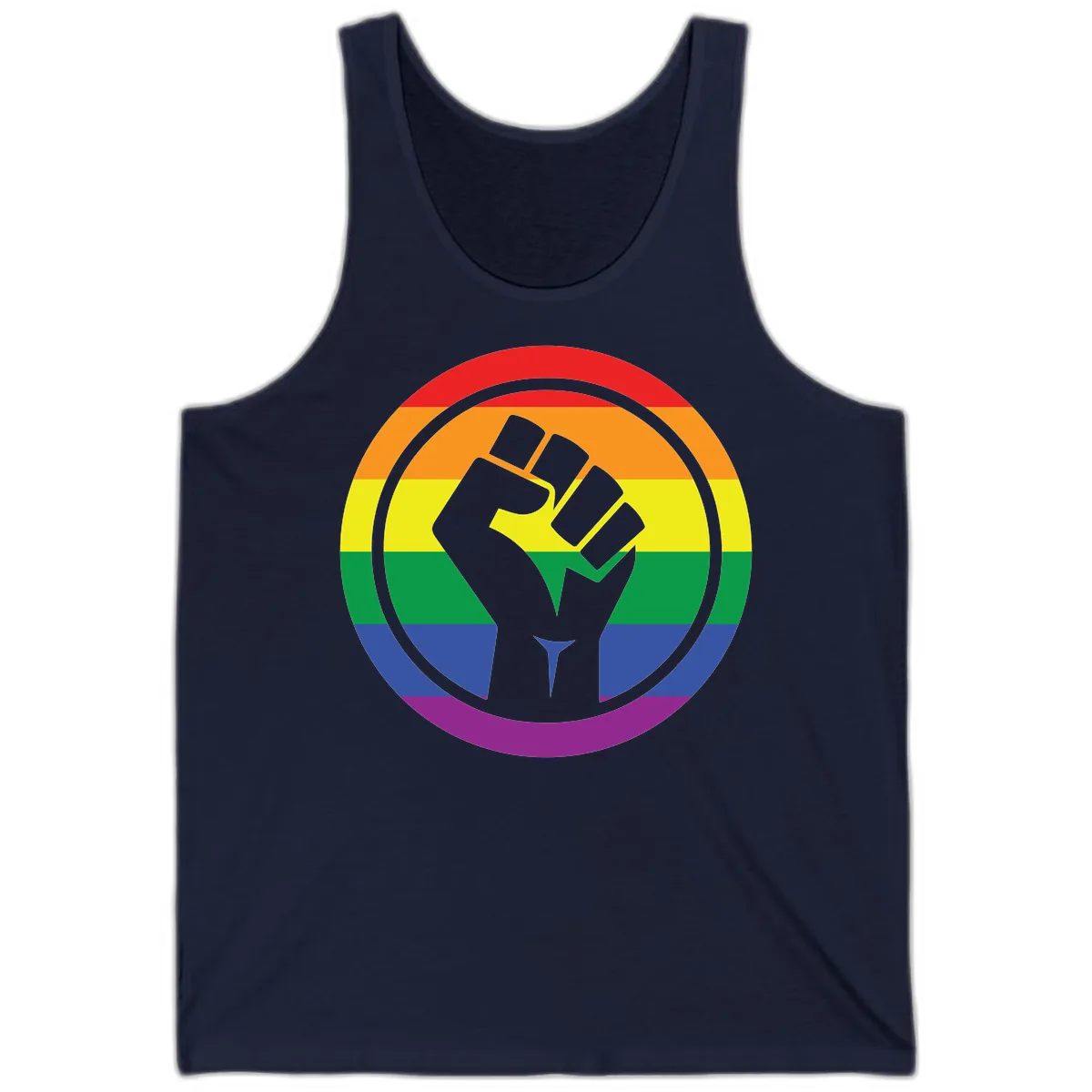 Pride Fist Circle Rainbow Tank in Navy