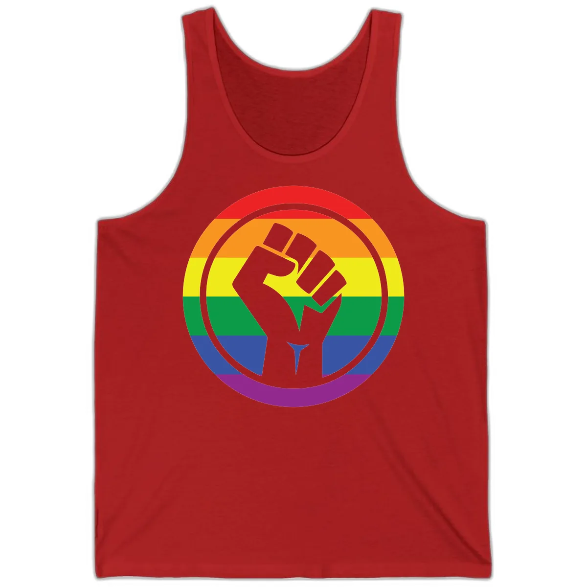 Pride Fist Circle Rainbow Tank in Red