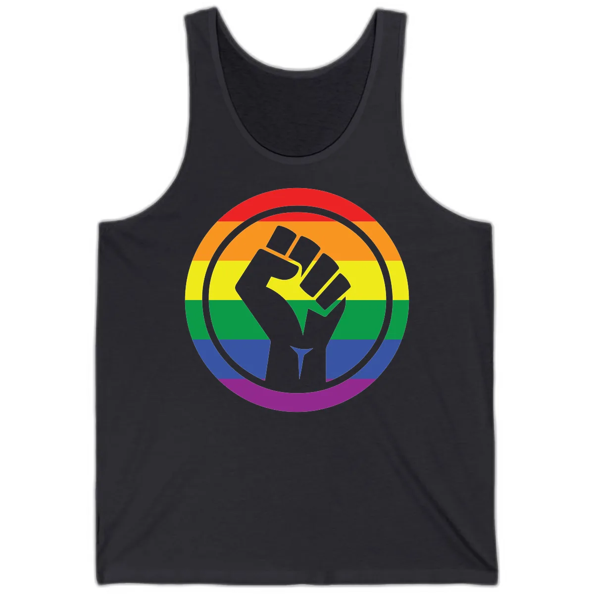 Pride Fist Circle Rainbow Tank in Dark Grey