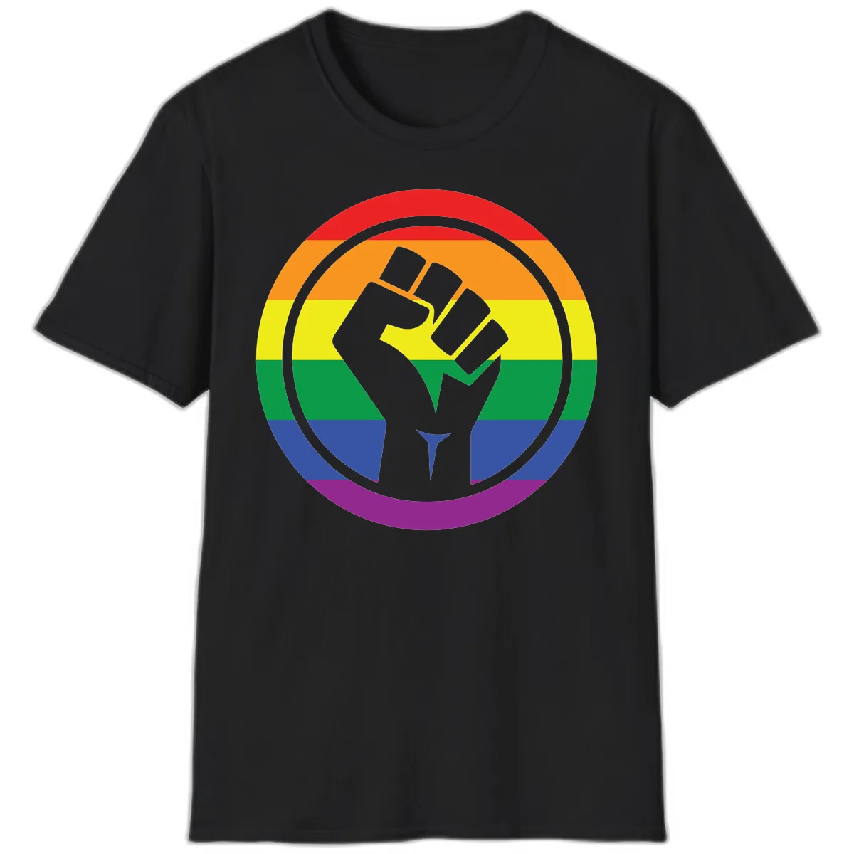 Pride Fist Circle Rainbow T-Shirt in Black