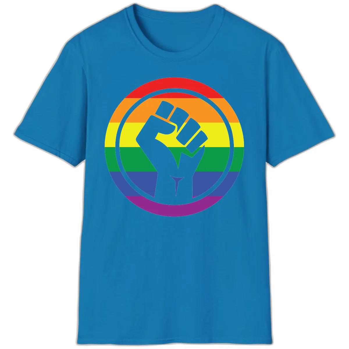 Pride Fist Circle Rainbow T-Shirt in Sapphire