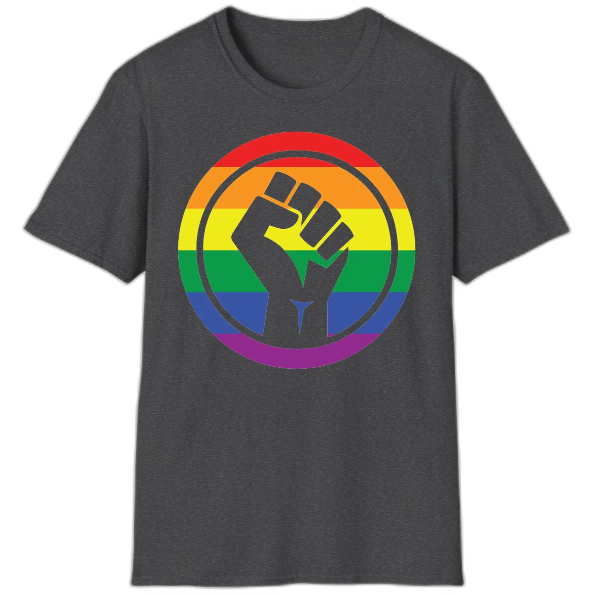 Pride Fist Circle Rainbow T-Shirt in Dark Heather