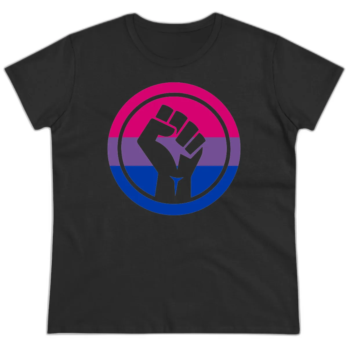 Bisexual Pride Fist Unity Ladies Tee in Black