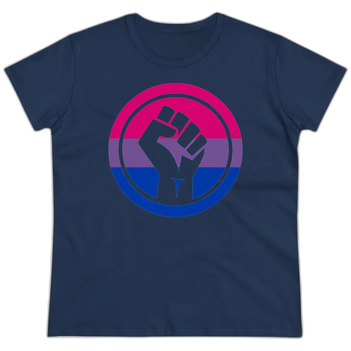 Bisexual Pride Fist Unity Ladies Tee in Navy